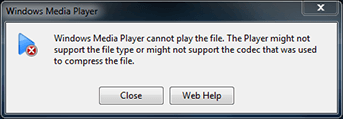 Windows Media Player codec error message
