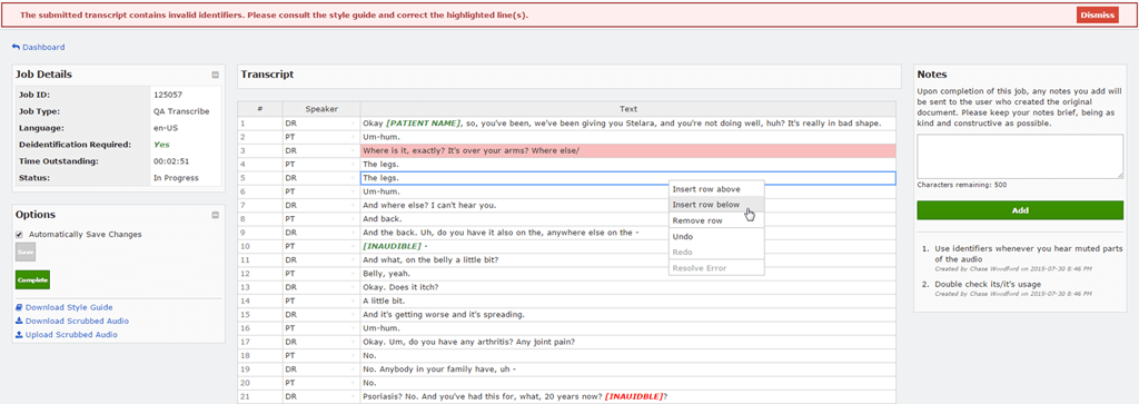 Transcript Maintenance interface highlight